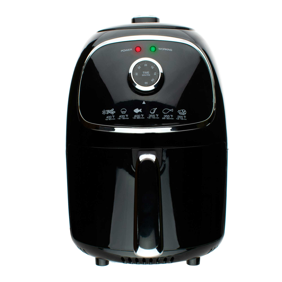 Brentwood 2QT air fryer in gloss black with chrome trim