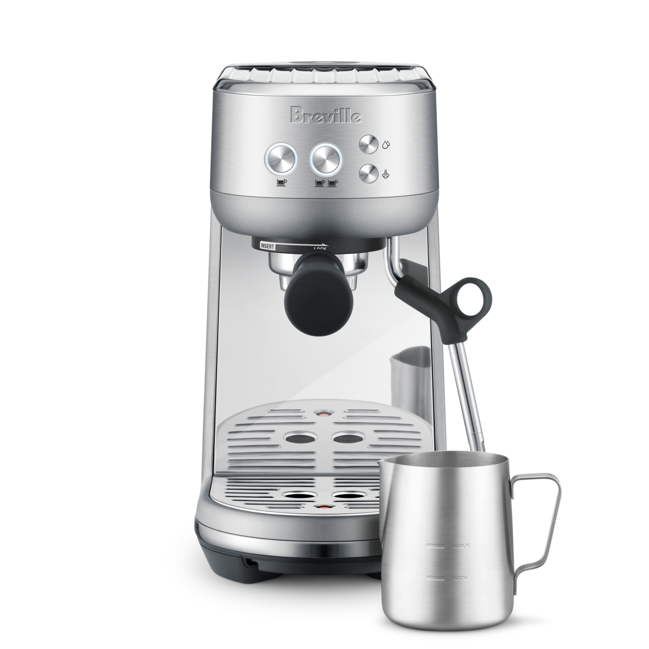 Breville Bambino Espresso Machine BES450BSS in brushed stainless steel with milk jug